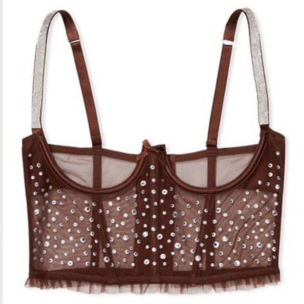 VS Dream Angels Brown Sheer Beaded Bustier Top